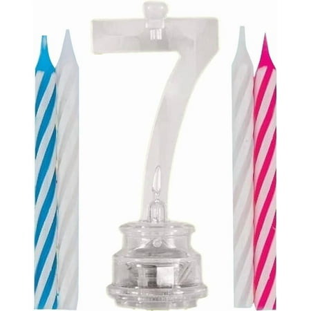 Blinking Number 7 Cake Decoration and Candles, 5-Piece Set, Multicolor
