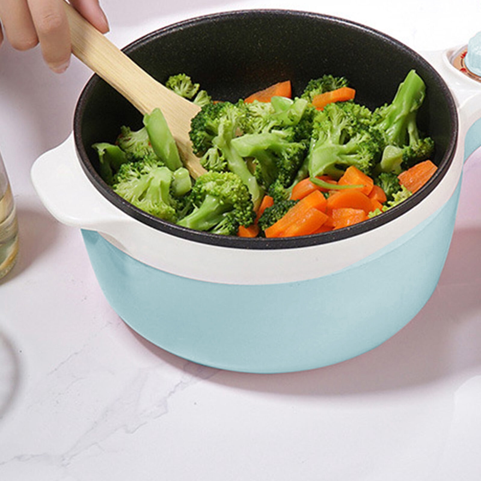 1.8L Non-Stick Electric Hot Pot with Steamer, Ramen Cooker with Dual Power Control Mini Hot Pot for Pasta, Dumplings, Soup, Steak, (Rotary Switch) Blue