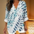 thumbnail image 2 of TaTaai Women's Linen Look V Neck Blouse, Long Roll Up Sleeves with Button Cuff, Casual Summer Top for Everyday Wear Gift, 2 of 5