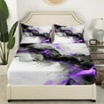 thumbnail image 3 of Black Purple Marble Twin Size Sheet Sets Grey Marbling Sheets, Modern Aesthetic Bedding Mountain Fluid Bed Sheets Set, Foil Print Stone Pattern Fitted Sheet, 3 of 7