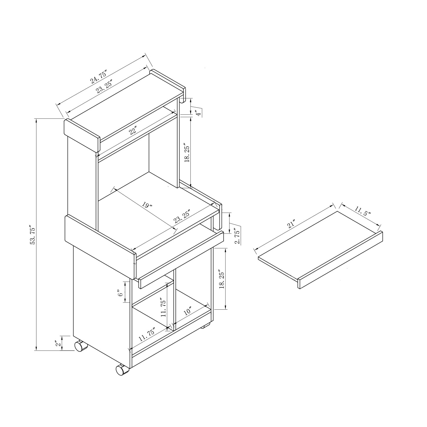 Euroco Multi-Purpose Microwave Cart Coffee Station Computer Cart with Hutch and Gliding Shelf on Locking Castors, Mahogany Finish
