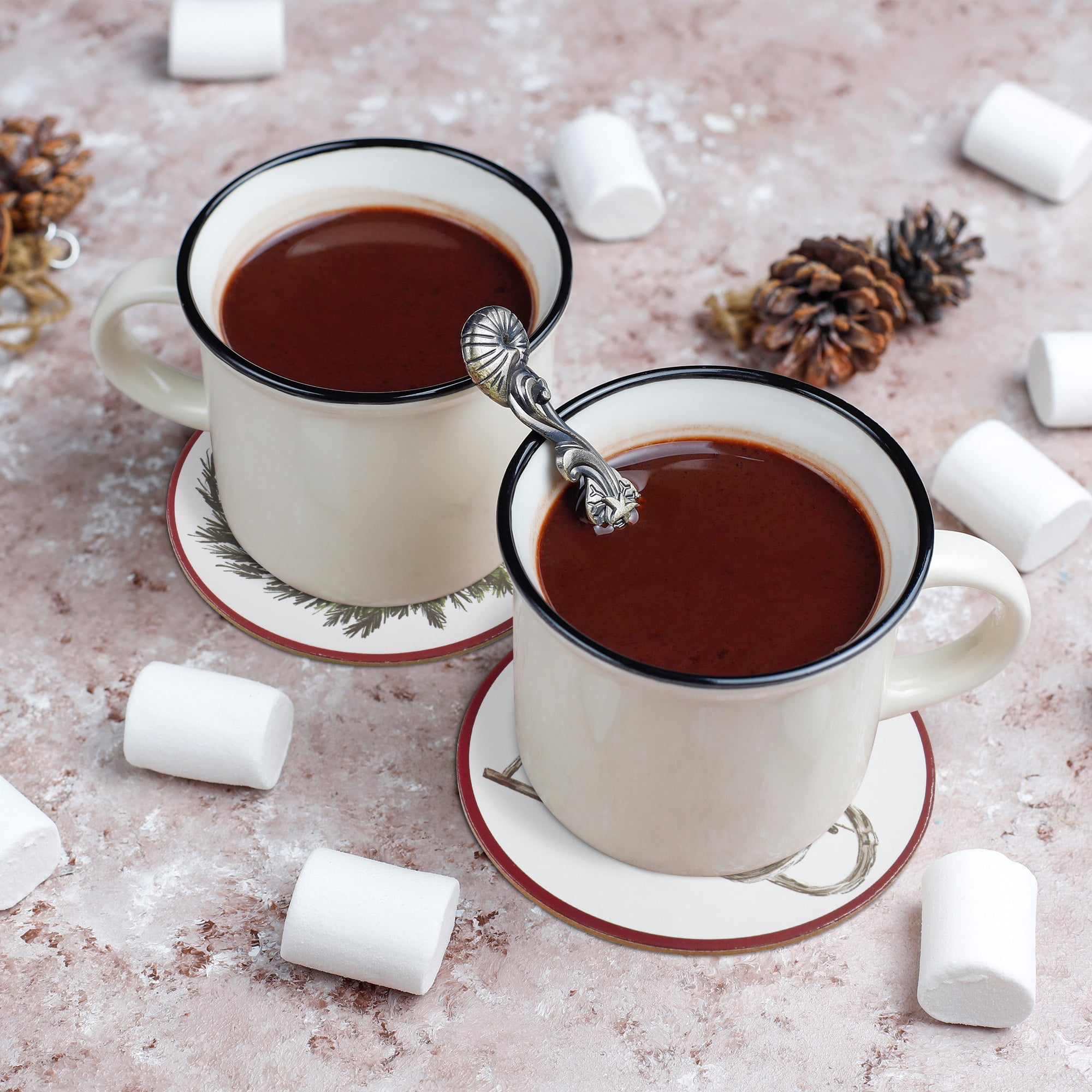 Holiday Time Lot de 4 dessous de verre ronds en liège isolant thermique avec couronne de Noël et guirlande, protection de table