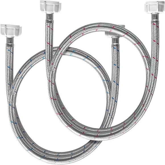 Krydros 4ft Stainless Steel Braided Washing Machine Hoses, Red and Blue, 2-Pack