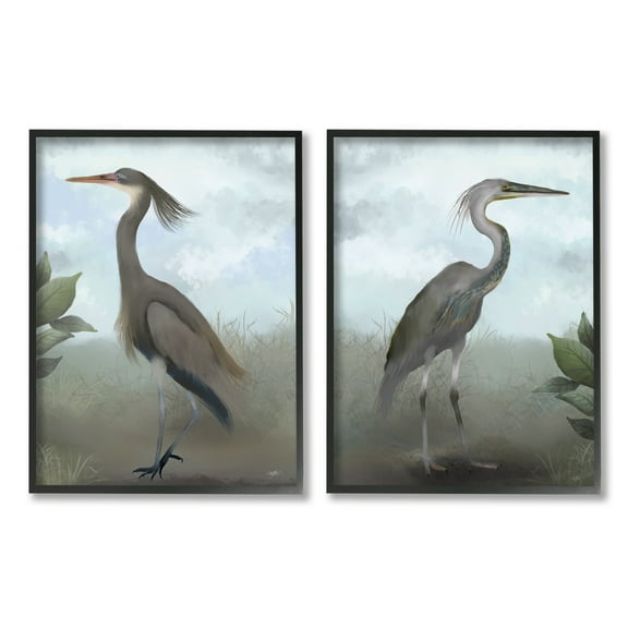 Stupell Industries Coastal Birds Gazing Animals & Insects Painting Black Framed Art Print Wall Art, 11 x 14, Set of 2
