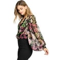 thumbnail image 2 of Flying Tomato Womens Chiffon Floral Bodysuit Top (Black, Large), 2 of 4