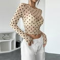 thumbnail image 6 of Kilaqueen Women's Polka Dots Sheer Mesh Long Sleeve Tops Sexy Slim Fit Crewneck See Through Going Out T Shirts Streetwear Clubwear, 6 of 7