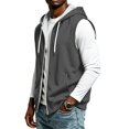 thumbnail image 4 of EANJE Men's Hooded Sleeveless Zip Vest Casual Drawstring Regular Fit Hood Knit Multi Color Layering Tops With Pockets Dark Green M, 4 of 7