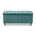 thumbnail image 3 of Contemporary Teal Blue Velvet Fabric Upholstered Button-Tufted Storage Ottoman Bench, Teal Blue, Brown, 3 of 5