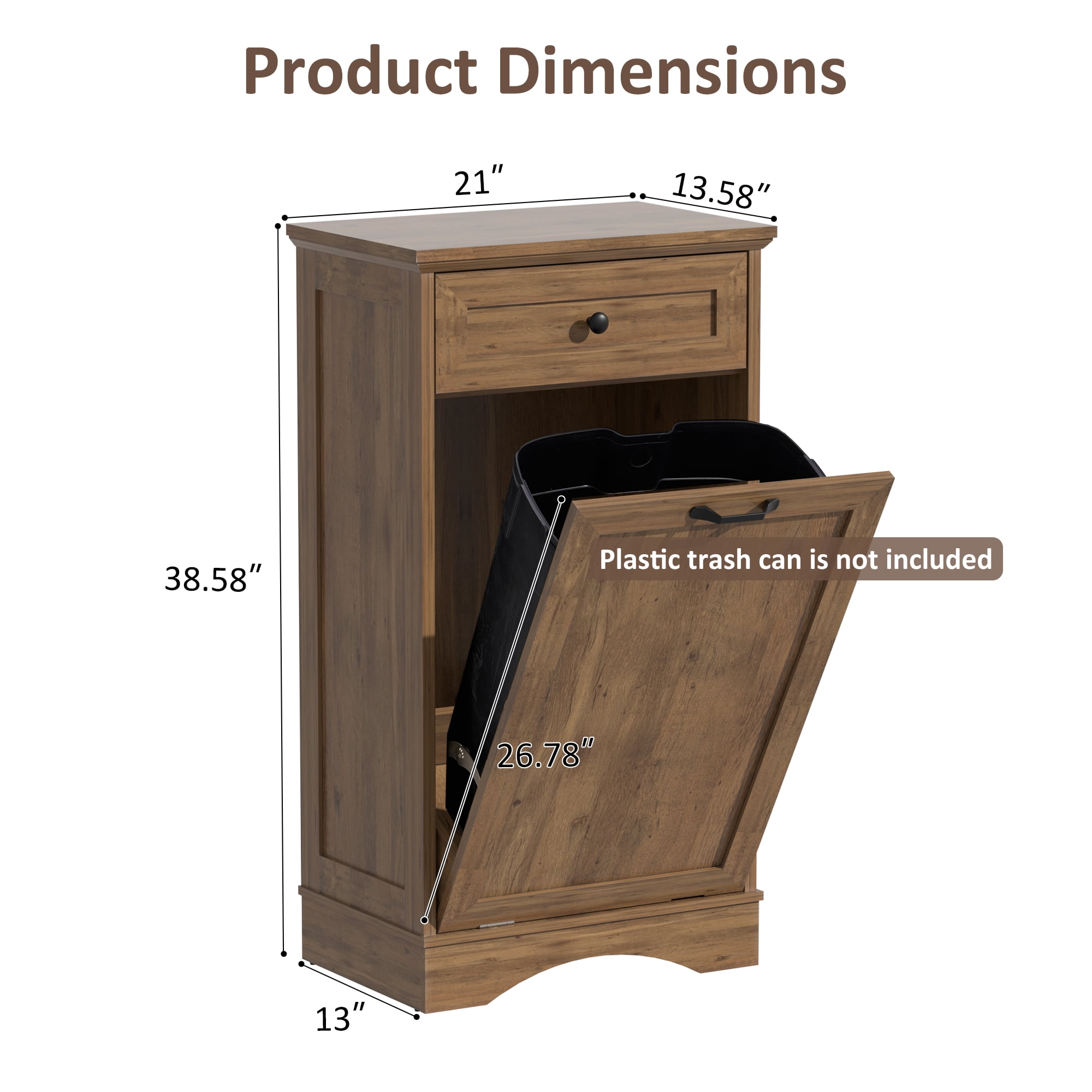 AHB 13 Gallon Tilt Out Kitchen Trash Cabinet with Drawer, Single Trash Can Storage Organizer, 20.9"L x 13.55"W x 38.5"H , Dark Wood
