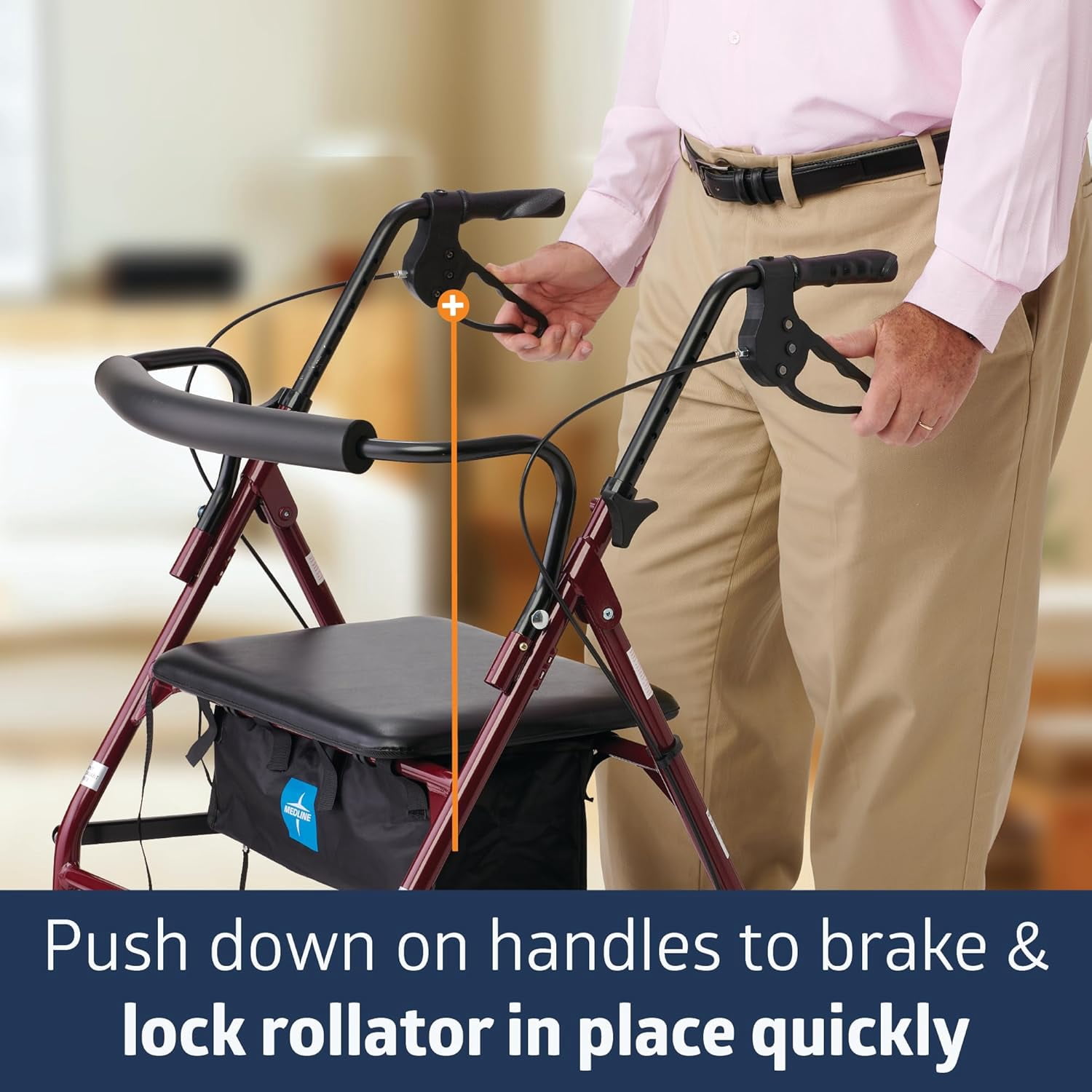 Medline Rolling Walker, Folding Rollator with Seat and 8-In Wheels, Heavy Duty, Burgundy, 500-lb Capacity, Steel
