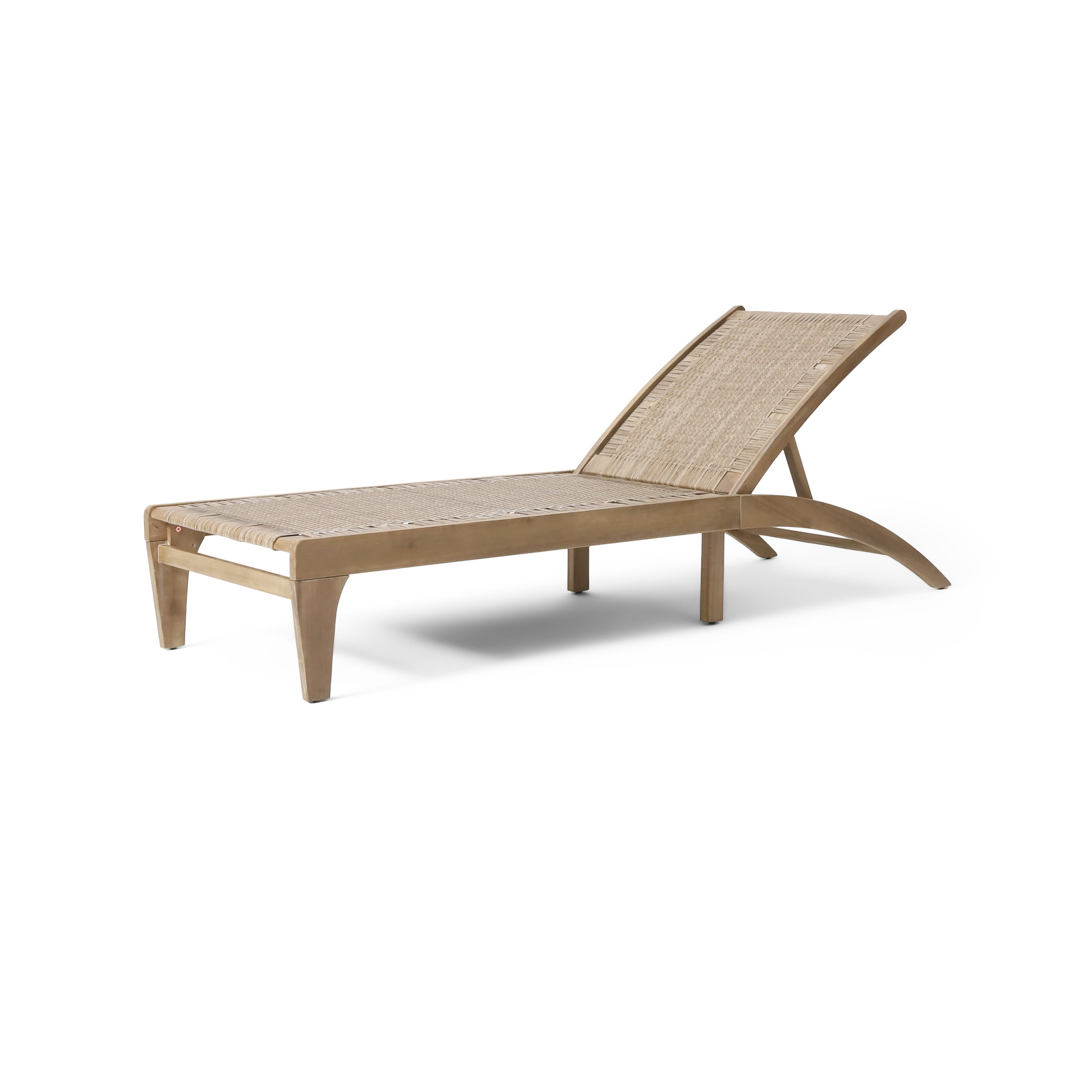 Shane Acacia Wood and Flat Wicker Outdoor Chaise Lounge, Light Brown and Light Multibrown