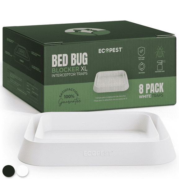 Bed Bug Interceptors (White) | Bed Bug Blocker (XL) Traps for Bed Legs — 8 Pack | Extra Large Interceptor, Monitor, Detector, and Trap for Bed Bugs