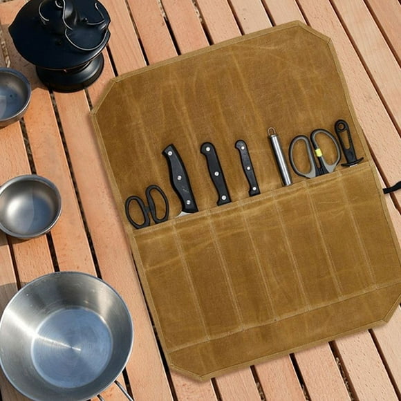 mmirethe Canvas Portable Knife Bag Fine Stitching And Non-Shedding Tear-resistant Waxed Canvas Knife Bag khaki