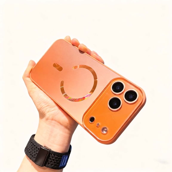 Designed for iPhone 17 Pro Phone Case,Compatible with Mag-Safe,Built-in Camera Lens Protector,Luxury Glossy Ultra Slim Shockproof Anti-fall,Soft TPU PC Protection Durable Phone Case,Orange