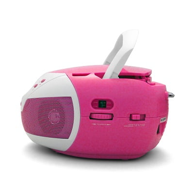 TAU105-NPK Tyler Portable Neon Pink Stereo CD Player with AM/FM Radio and Aux & Headphone Jack Line-in 