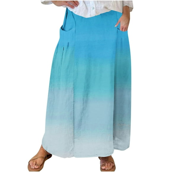 Birdeem Womens Printed Elastic Waistband Pleated Pocket Skirt With Mid Calf Skirt