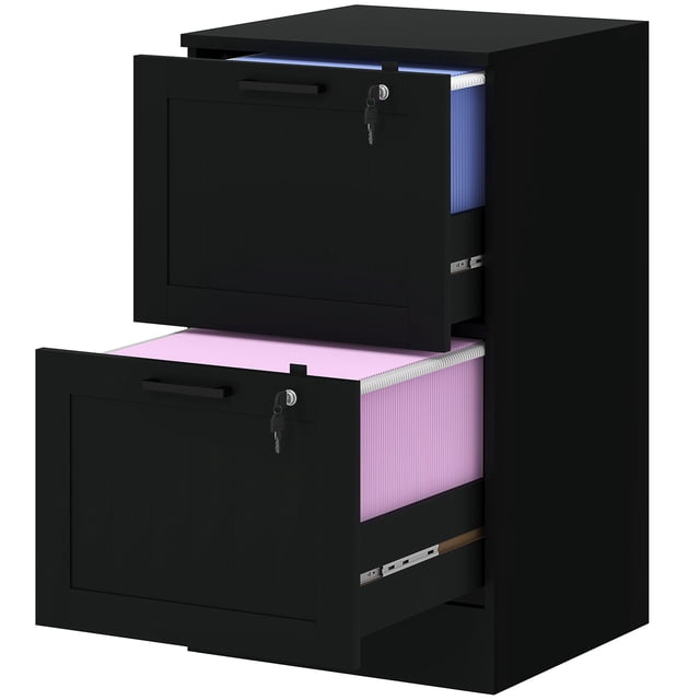Black 2-Drawer Filing Cabinet with Lock | Compact Office Storage for A4 & Letter Files | Printer Stand | 15.7" x 15.7" x 28"