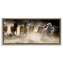 Stupell Industries Striking Horse Herd Galloping Animals & Insects Photography Brown Floater Framed Canvas Art Print Wall Art, 31 x 14