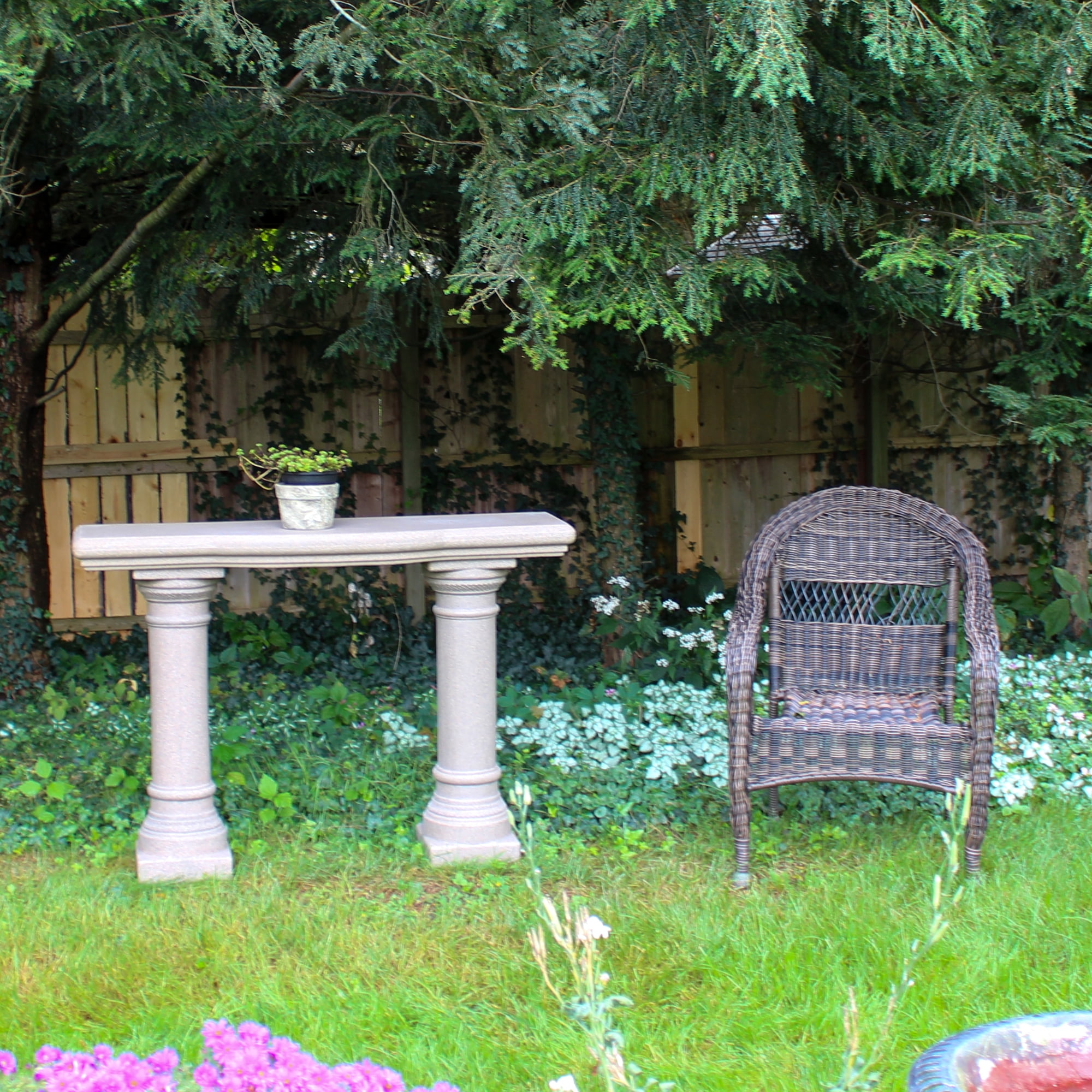 Garden Shelf with Columns – Natural Sandstone Appearance – Made of Resin – Lightweight – 48”
