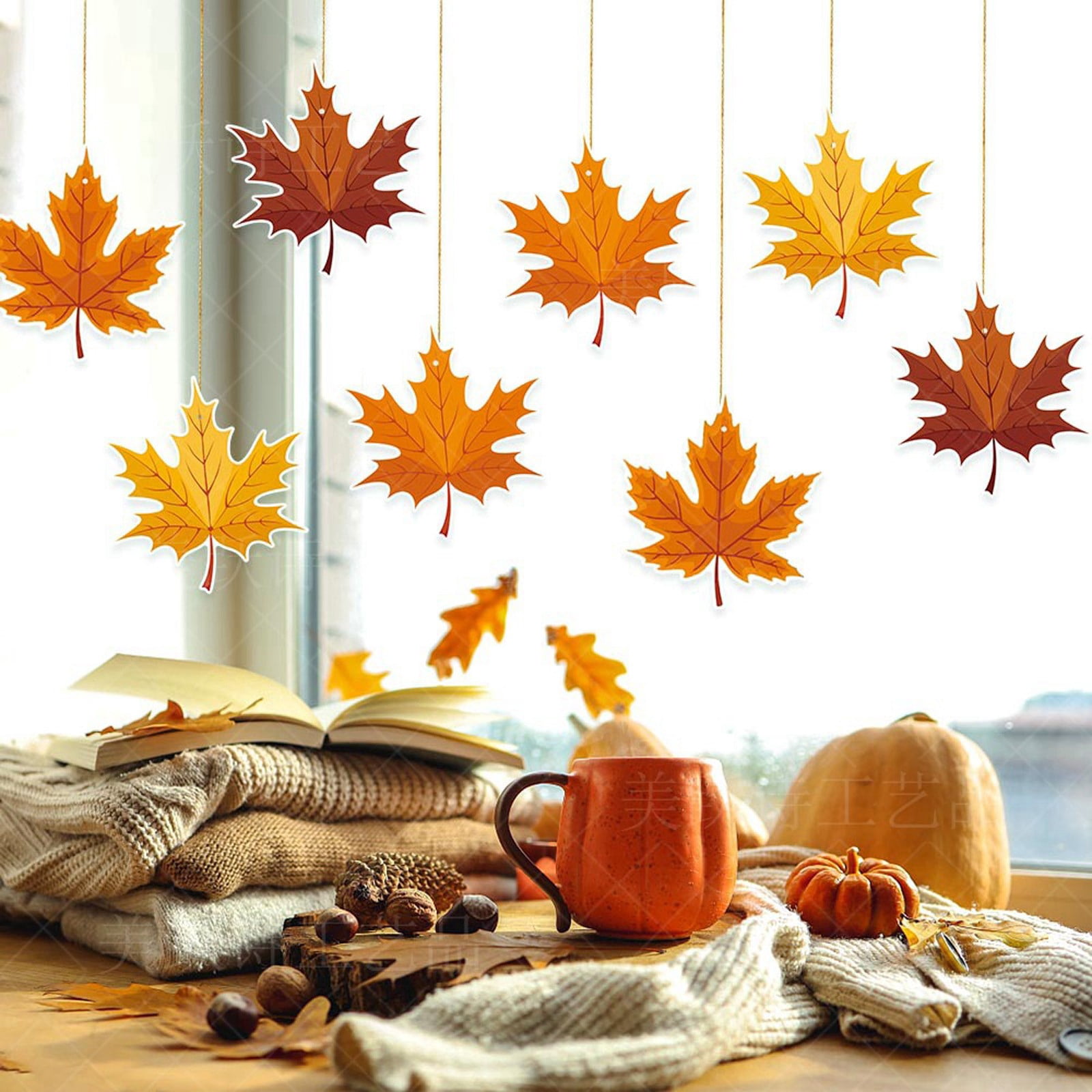 Décorations D'automne En Bois à Suspendre - Lot De 24 (8 Styles) - Lutins, Feuilles, Champignons - Pour Fenêtre, Jardin, Thanksgiving, Halloween