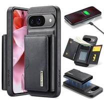 Allytechgroup Wallet Case for Google Pixel 9 / 9 Pro, PU Leather Wallet Case with Detachable Cards Holder Kickstand Support Wireless Charging Shockproof Protective Bumper for Women Men, Black