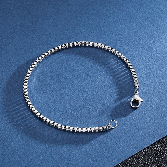 14K White Gold Box Chain Bracelet Unisex Couple Mini Fashion Jewelry