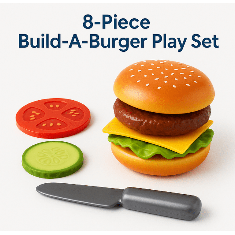 Small World Living Build-A-Burger Kids Play Set, Hamburger, Tomato