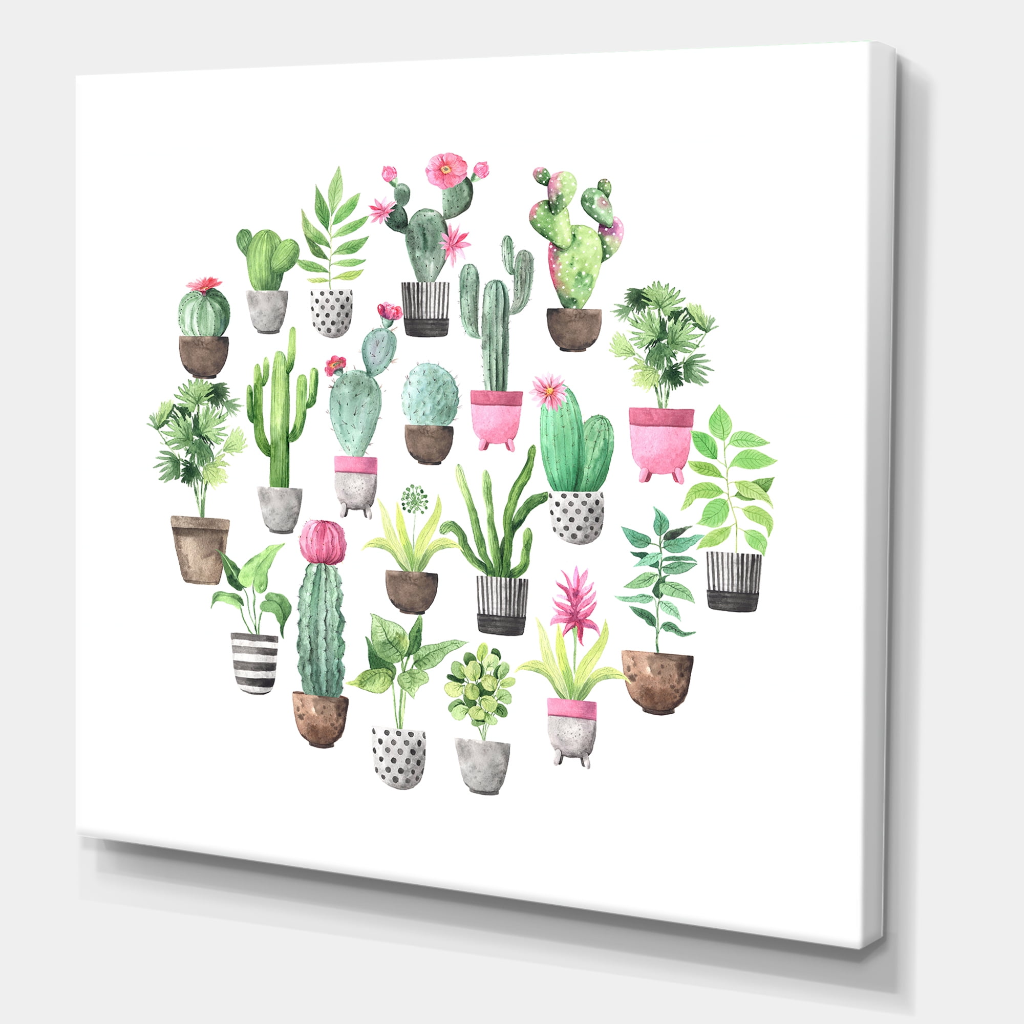 Cactus In Ceramic Pots In Gentle Tones II 16 in x 16 in Painting Canvas Art Print, by Designart
