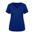 thumbnail image 6 of Sevevn Women's V-neck Center Hollow Fashionable Solid Color Plus Size Short Sleeved T-Shirt Blue XXL, 6 of 6