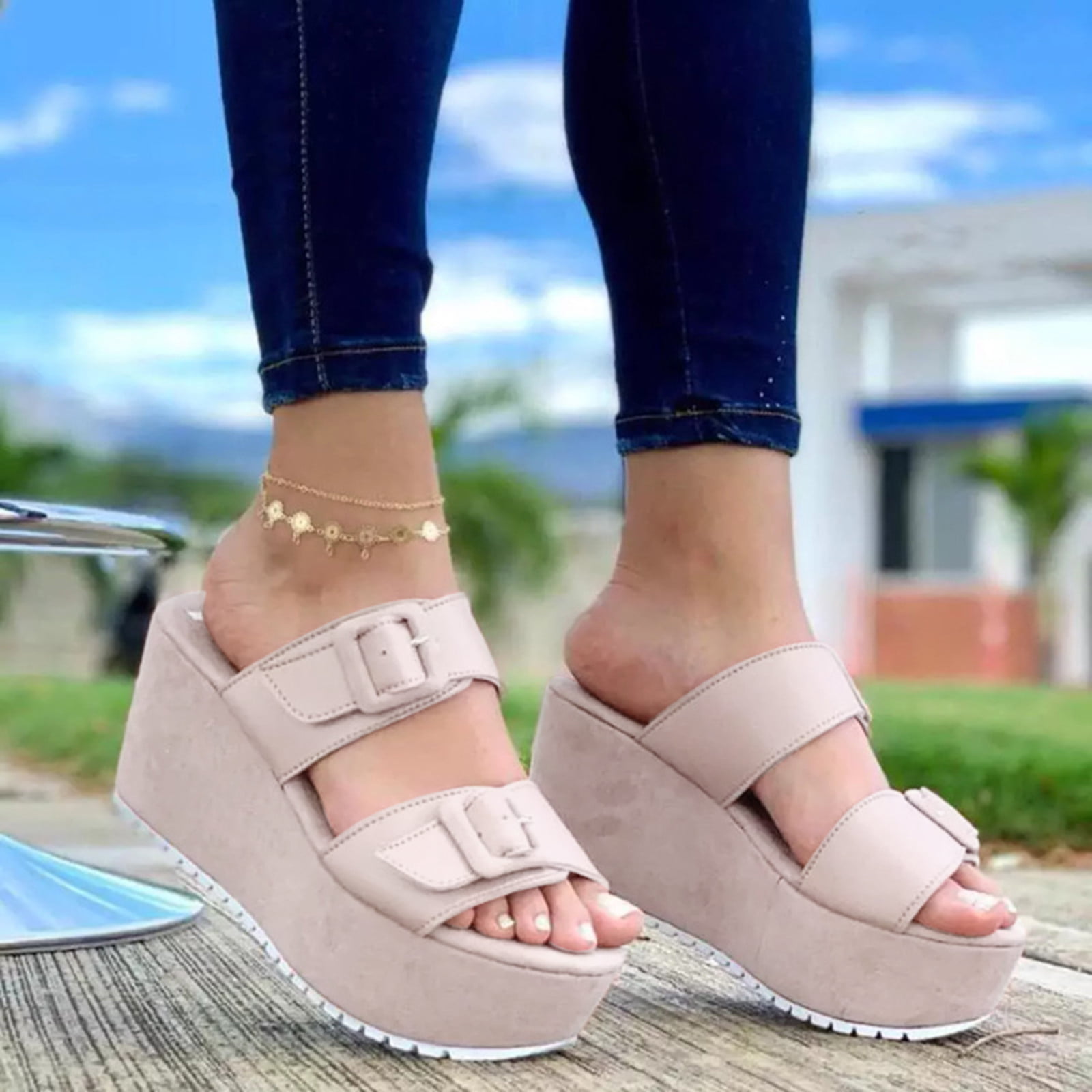 Wedge Sandals for Women,Wedge Sneakers for Women Fashion High Top Hidden Heel Shoes Retro Wedge Ankle Buckle Sandal 