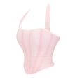 thumbnail image 6 of JGGSPWM Women's Halter Mesh Corset Crop Top, Ruched Asymmetrical Hem Sexy Lace-Up Bustier Going Out Party Tops Pink S, 6 of 8