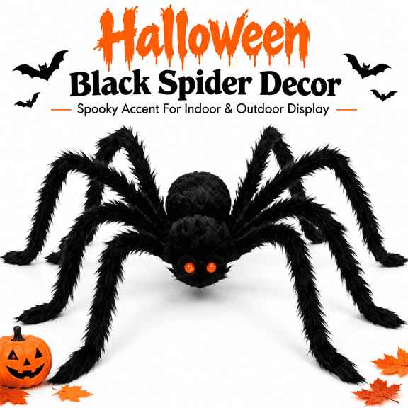 28" Black Spider Halloween Decoration, Soft Plush with Bendable Legs