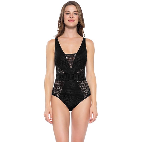 Becca by Rebecca Virtue Color Play Belted One-Piece, Black, XS