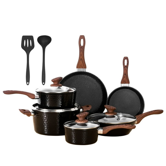 Sophia & William 12 Pieces Induction Nonstick Cookware Sets, Black