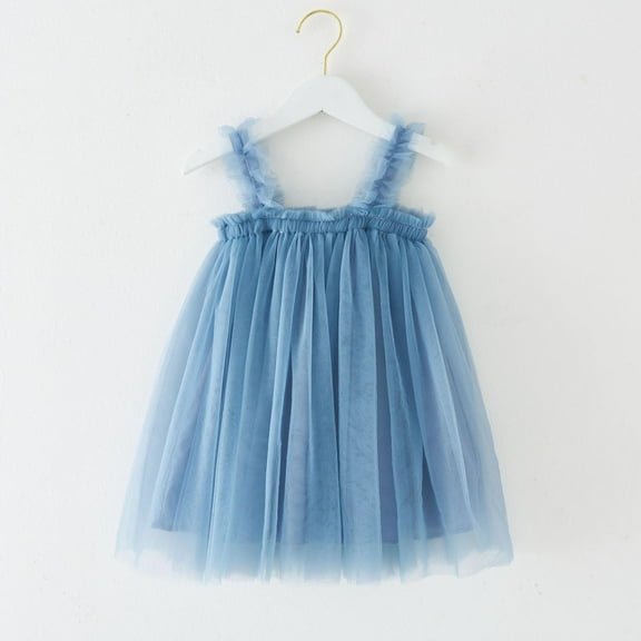 NAISIBABY Girls Tutu Dresses (6Months-8T), Sleeveless Cute Tulle Layered Mesh Kids Party Festival Princess Dress Light Blue 7T