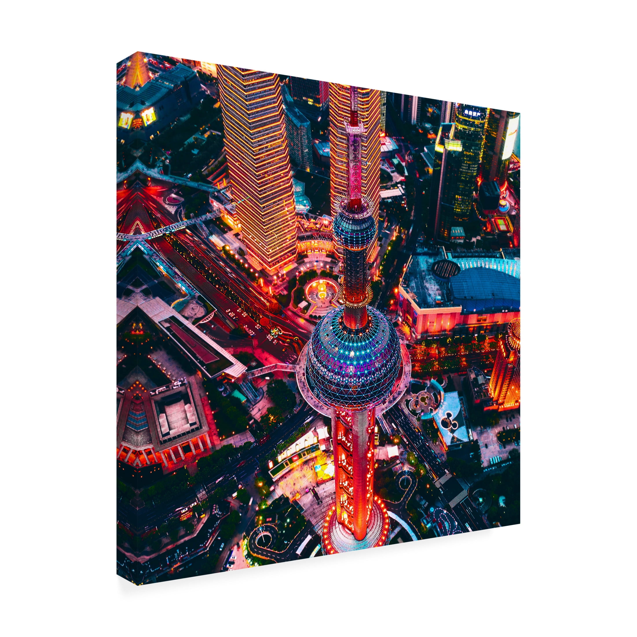 Canvas Wall Art - Carmine Chiriaco 'Oriental Pearl Tower' Wall Art for Living Room, Bedroom, or Office D?cor by Trademark Fine Art - 14 x 14 Inches