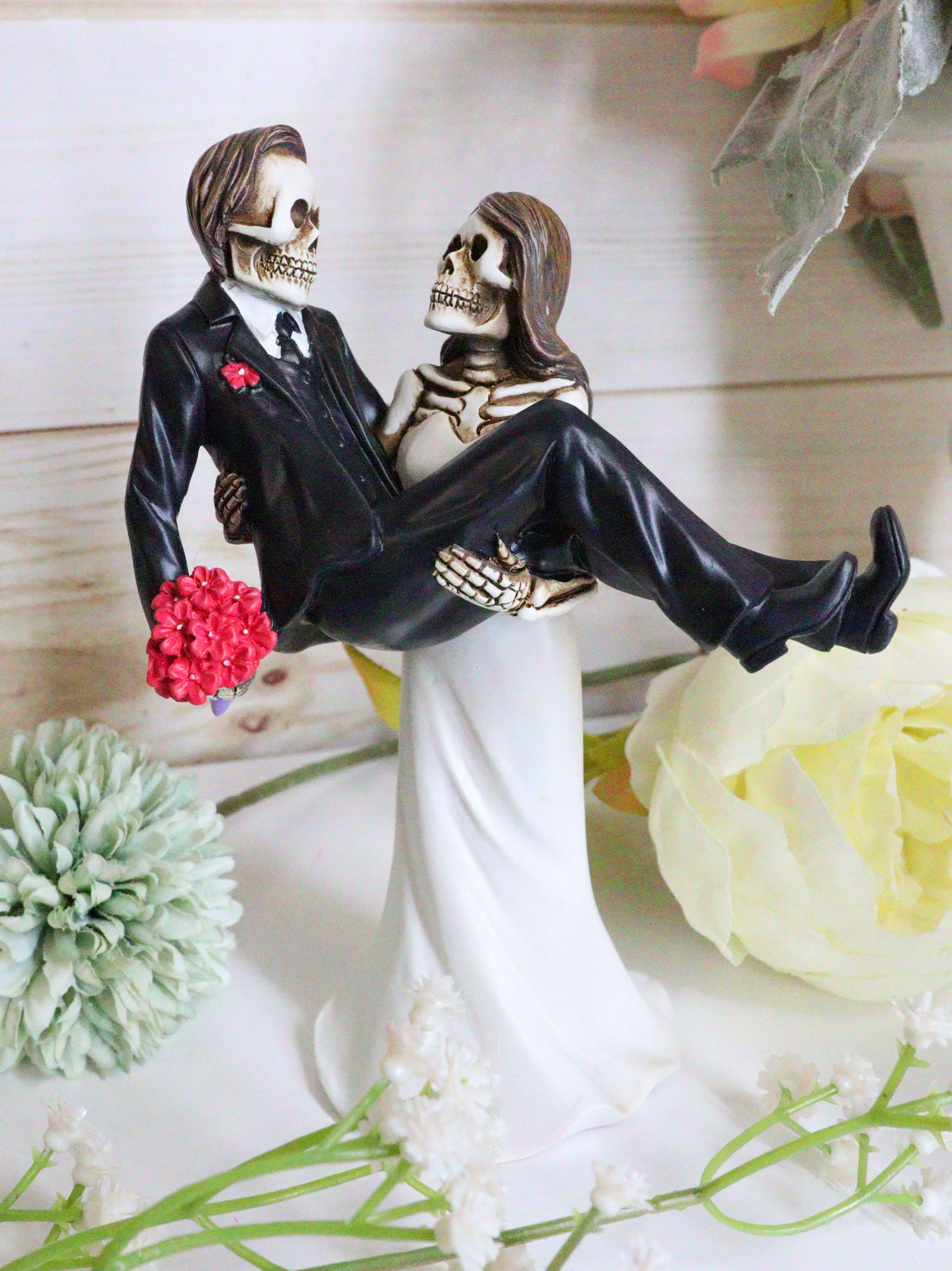 Halloween Skeleton Couple Black Blue Wedding Cake topper Salt Pepper Shaker 