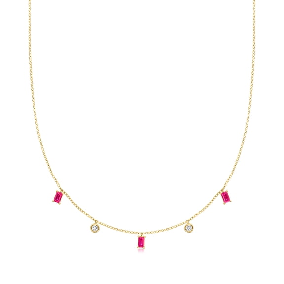 Pure Collection by Ross-Simons 0.90 ct. t.w. Lab-Grown Ruby and .20 ct. t.w. Lab-Grown Diamond Station Necklace in 18kt Gold Vermeil, Women's, Adult