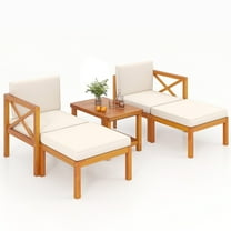 Gymax 5 PCS Acacia Wood Patio Chaise Lounge Chair Set w/ 2-Tier Coffee Table Cushions