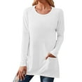 thumbnail image 2 of Baqcunre Women's Sweaters Womens Long Sleeve Sweatshirts Color Block Crewneck Sweaters Tunic Tops Crewneck Sweatshirts Womens Tops White L, 2 of 4