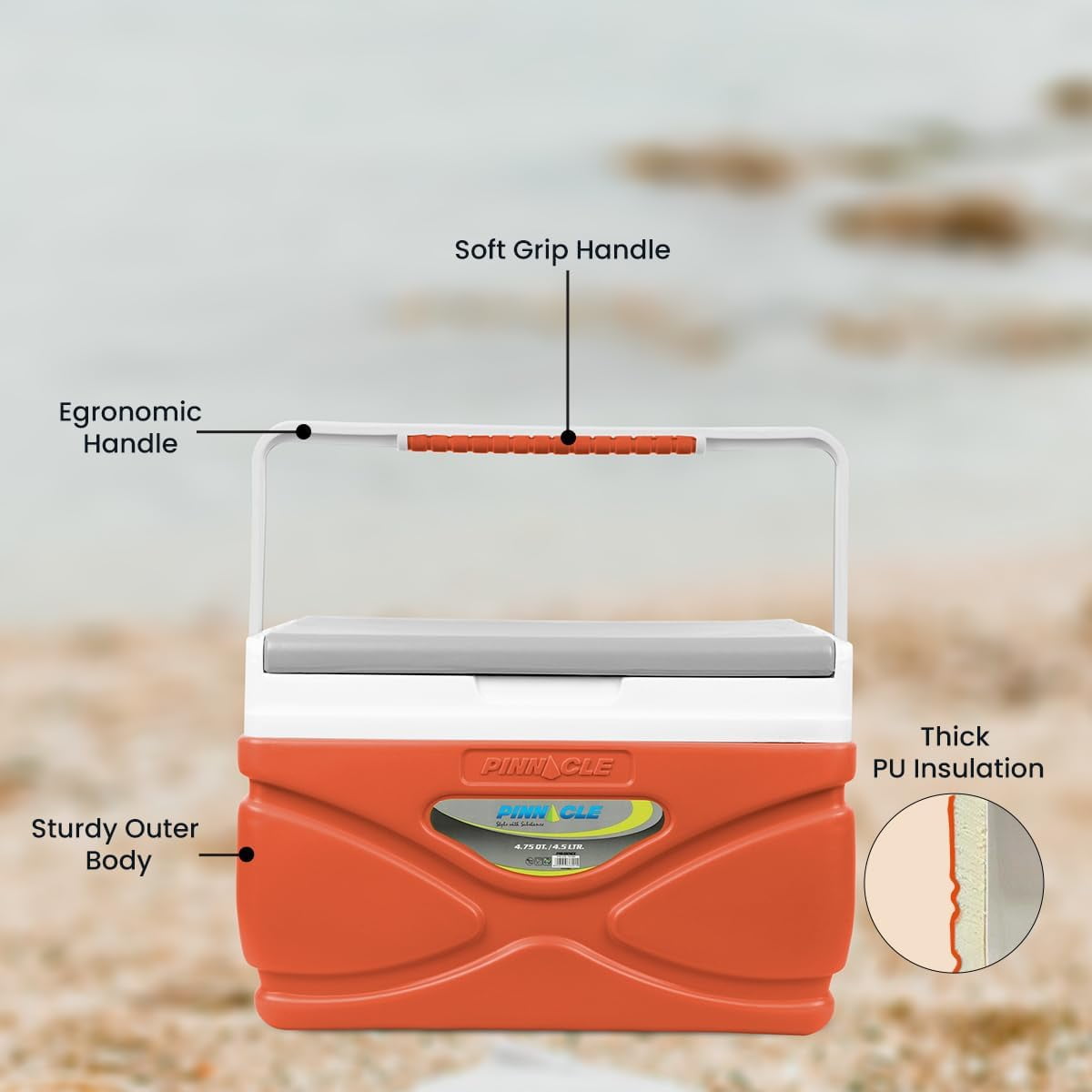 Pinnacle Thermoware 4.5L Hard Cooler, Portable Ice Chest for Road