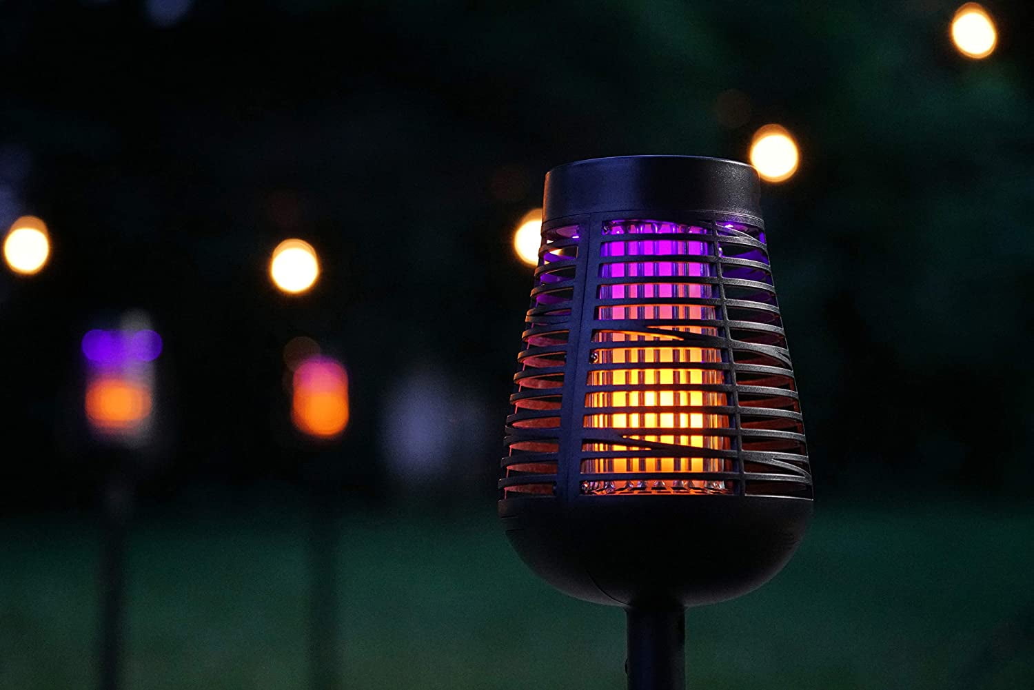 PIC Insect Repellant DFST Bug Zapper; Solar Powered LED Flame Torch Pole 