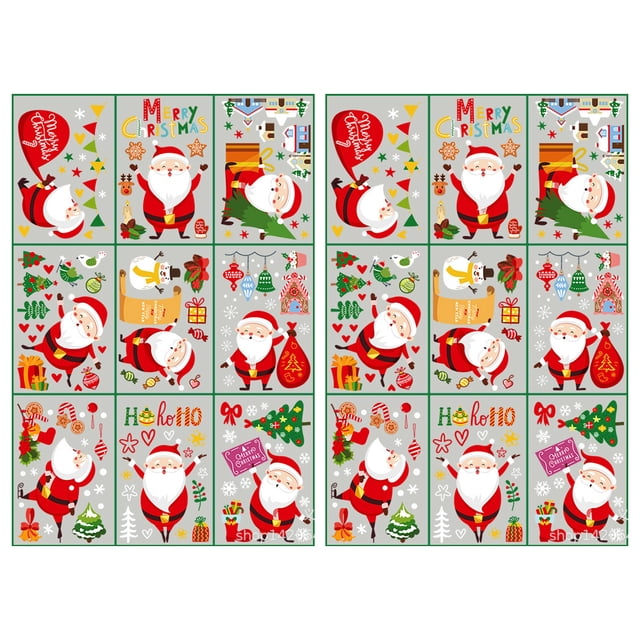 Conjunto de dos pegatinas navideñas de Papá Noel para ventana, pegatinas estáticas para pared navideñas con copos de nieve para sala de estar y ventana
