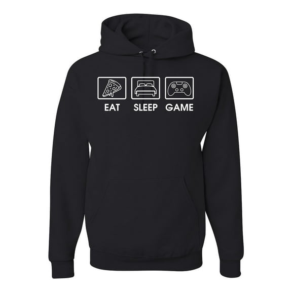 Eat Sleep Game Video Gamer Gift Fan Pop Culture Unisex Graphic Hoodie Sweatshirt, Black, Small