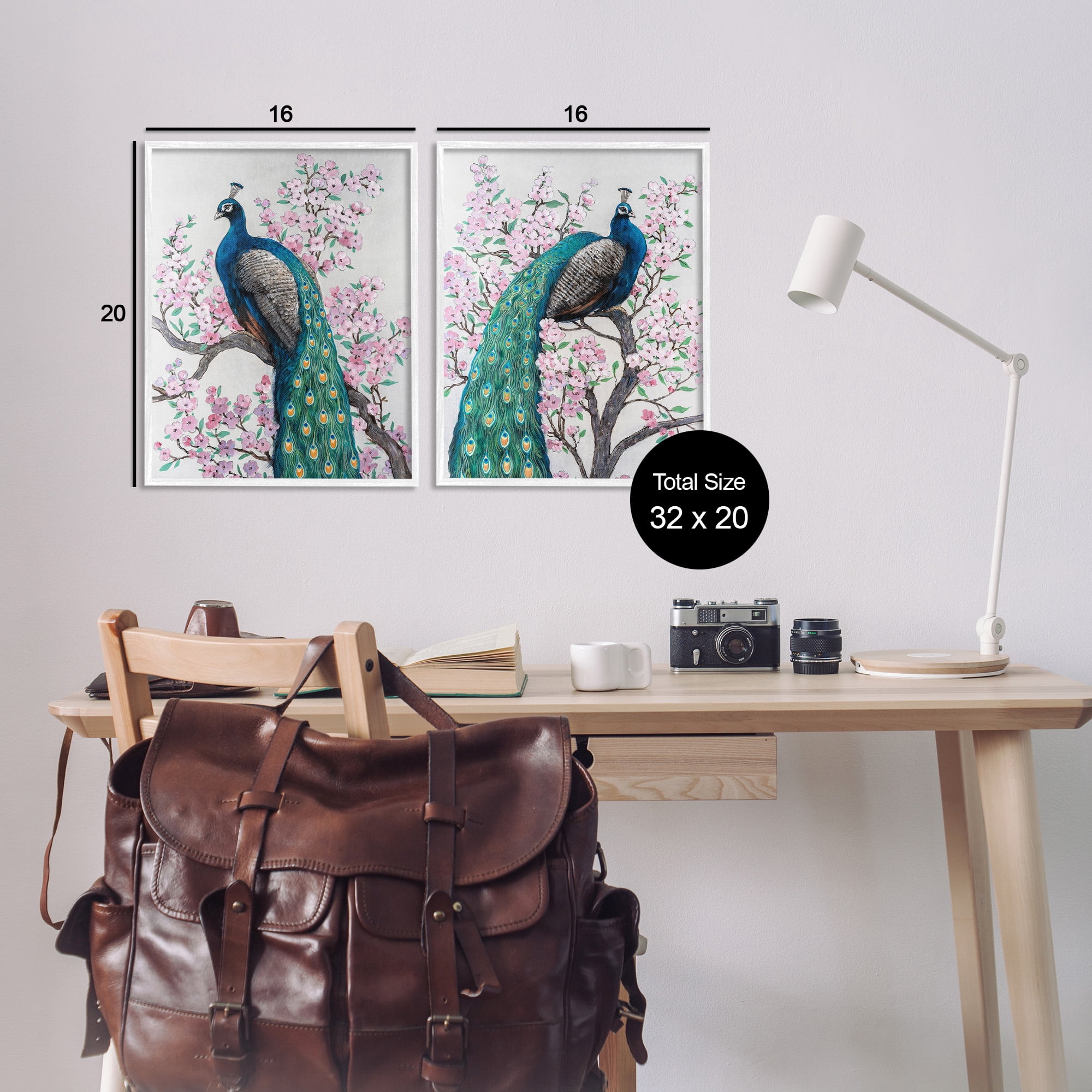 Stupell Industries Floral Peacocks Perched Animals & Insects Painting White Framed Art Print Wall Art, 16 x 20, Set of 2