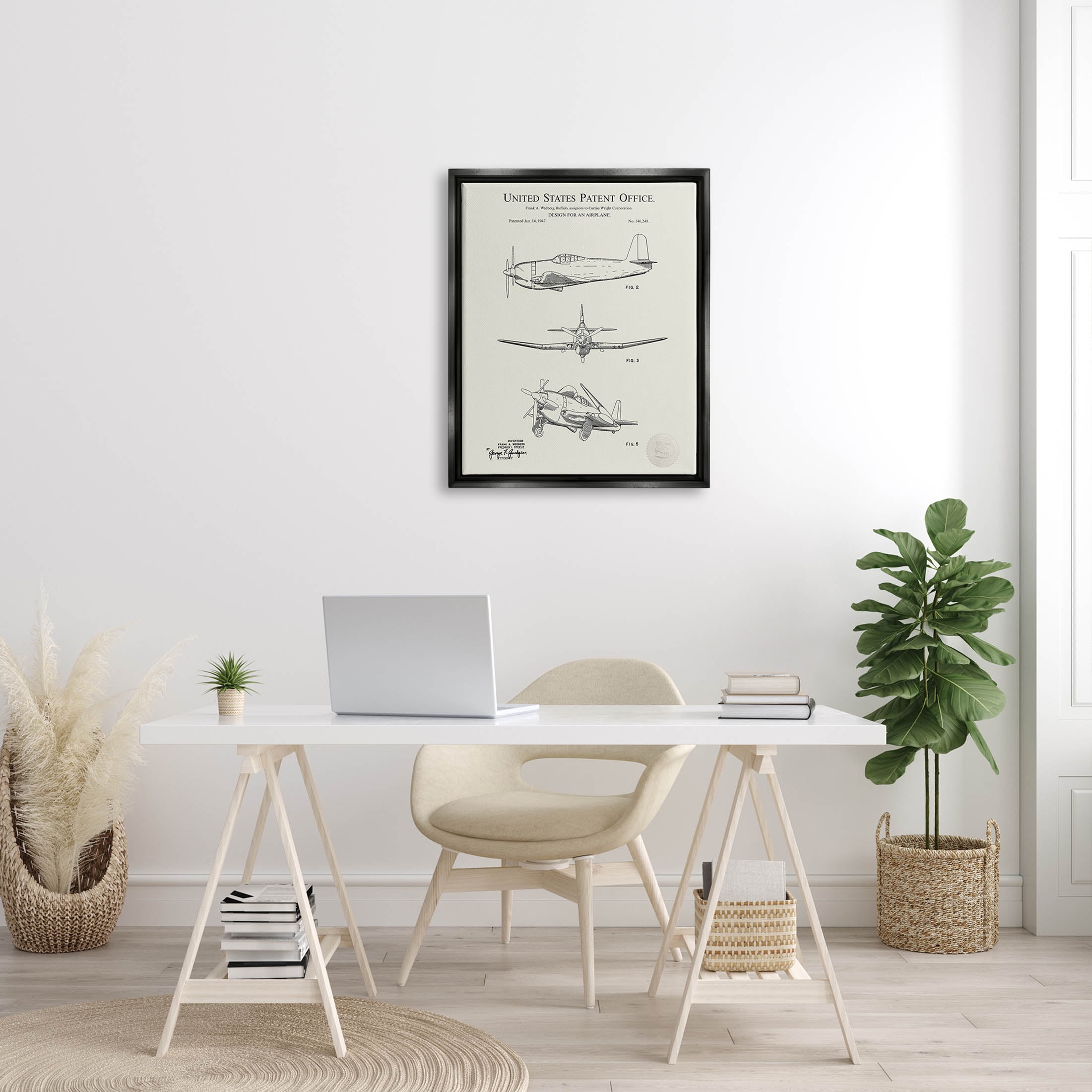 Stupell Industries Detailed Vintage Plane Patent Graphic Art Jet Black Floating Framed Canvas Print Wall Art, Design by Karl Hronek