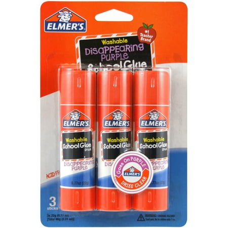 Elmer's Disappearing Purple Washable School Glue Sticks, 0.77 oz, 3