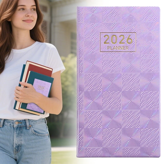 FENGGHAO 2026 Weekly Planner A6 Weekly Plan Sticky Notes Book Hardcover Notebook with Pockets Laser Purple E for Professional Office Study