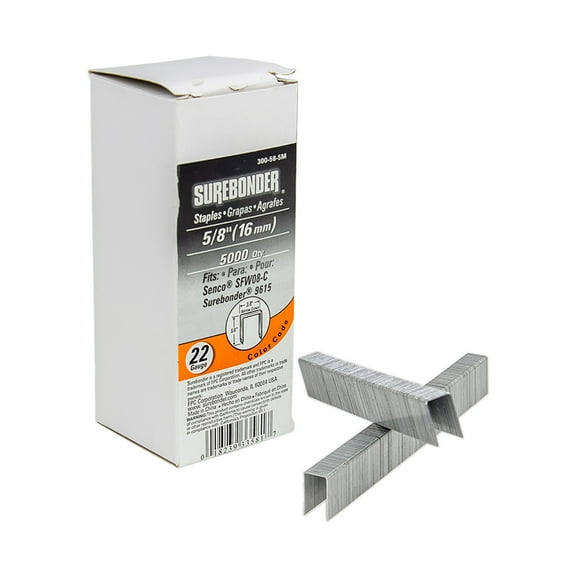 Surebonder 300-58-5M Narrow Crown 22 Gauge Upholstery Staples for Surebonder Model 9615A  Pneumatic Stapler - 5/8" Length, 3/8" Crown Width - 5000 Count