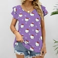 thumbnail image 2 of Hello Kitty Womens Summer Tops Ruffle Short Sleeve Tunic Tops V Neck Loose Fit Flowy T-Shirts, 2 of 7